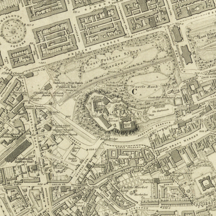 Edinburgh 1853 Map Long Narrow Canvas Wide Wall Art For Bedroom Or Hallway