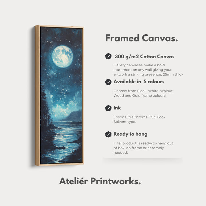 Moonlit Forest Night Vertical Narrow Long Wall Art Canvas - V0070