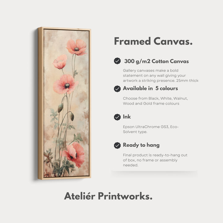 Vertical Long Wall Art Vintage Poppies Large Canvas Decor - V0077
