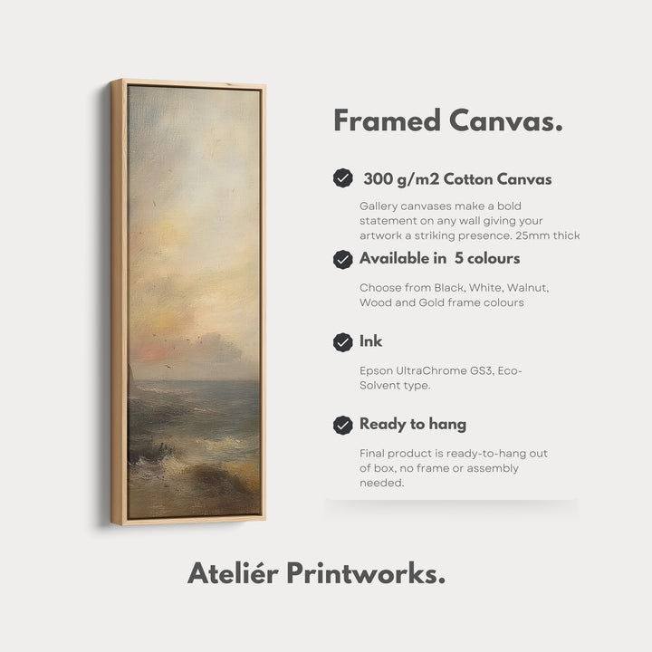 Vintage Ocean Wall Art Large Framed Vertical Tall Narrow Wall Decor - V0102