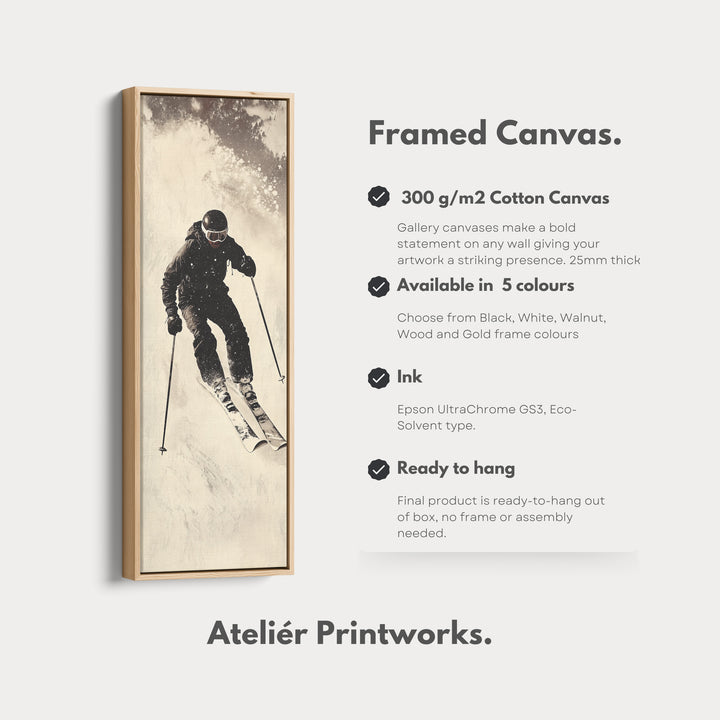 Vintage Ski Long Narrow Vertical Large Canvas Wall Decor - V0111