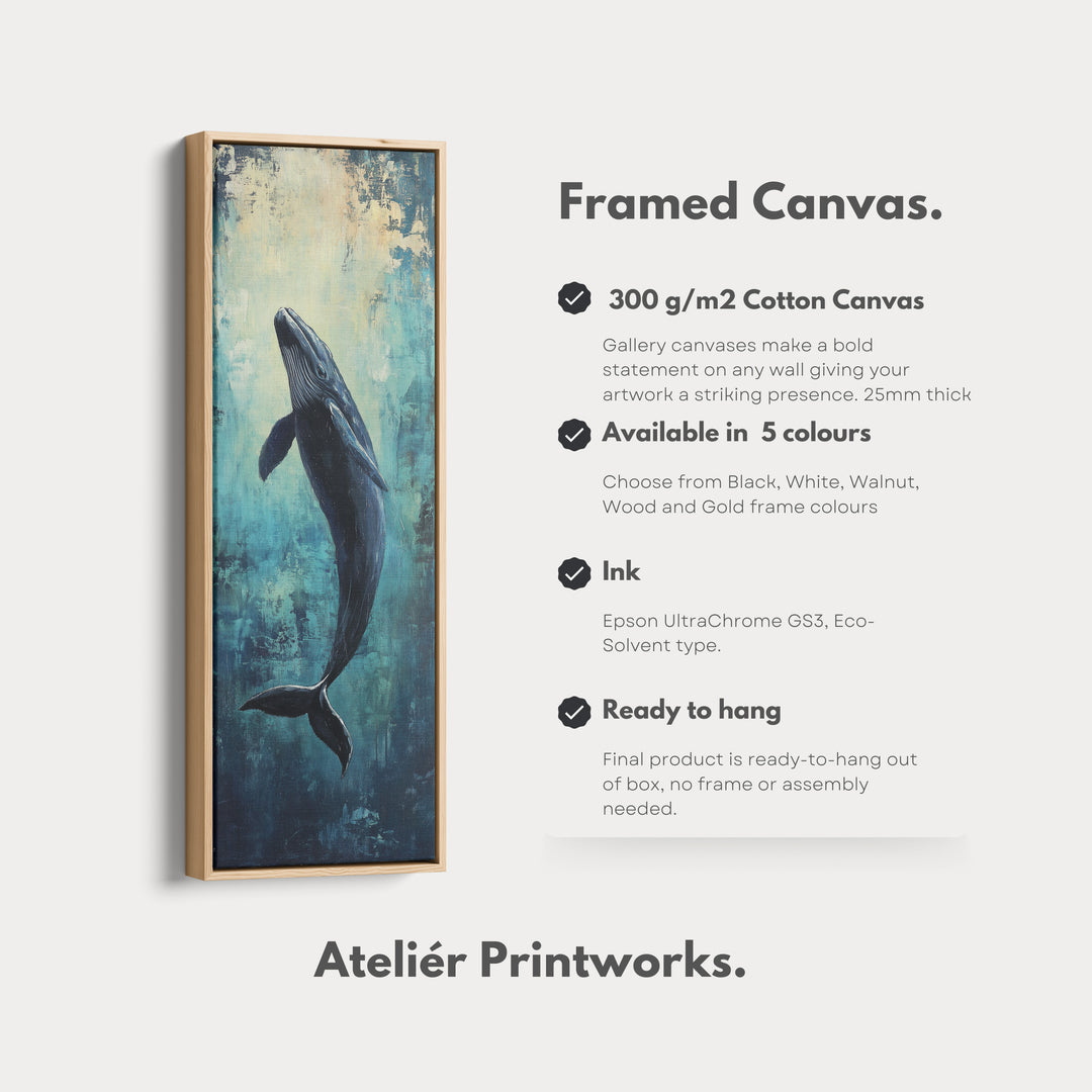 Long Narrow Vertical Whale Large Canvas Wall Decor - V0114