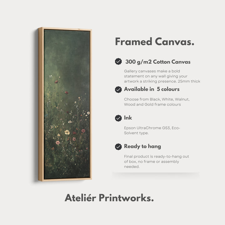 Vintage Wild Flowers Dark Green Vertical Wall Art - Tall Long Narrow Vertical Wall Decor - V0122