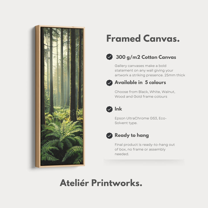 Fern Forest Long Narrow Framed Canvas Wall Art For Living Room - V0169
