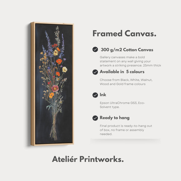Wild Flower Kitchen Wall Art Long Vertical Framed Canvas Decor - V0189