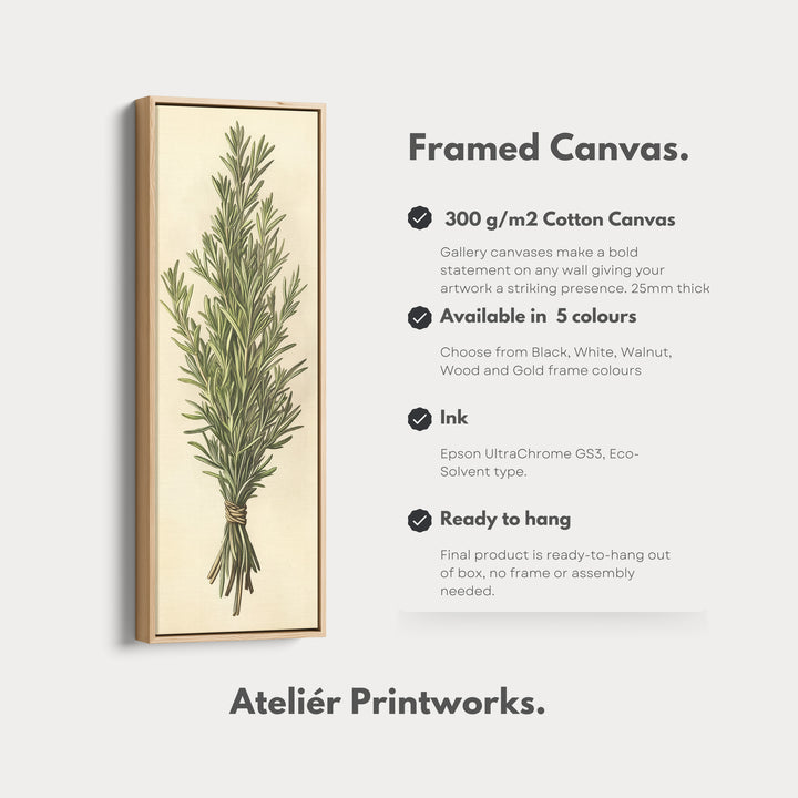 Rosemary Cottagecore Kitchen Wall Art Long Vertical Framed Canvas Decor - V0193
