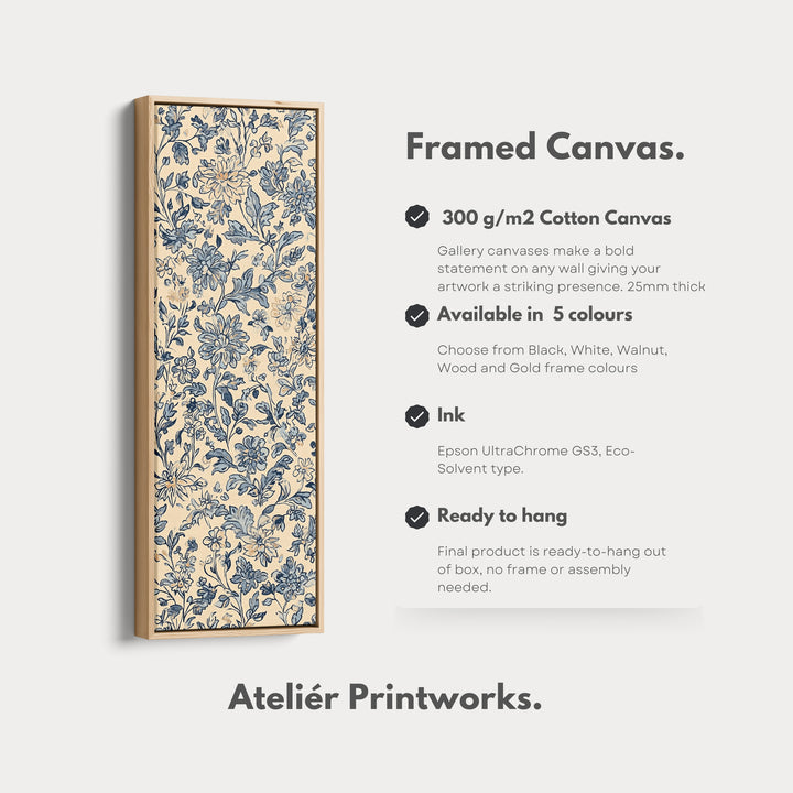 Vintage Beige & Blue Floral Vertical Long Wall Decor - V0198