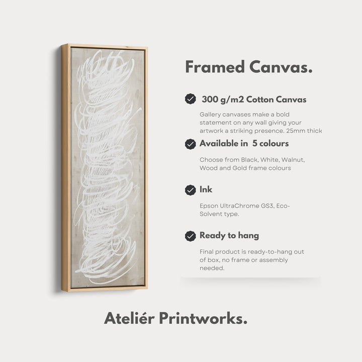 Abstract White Minimalist Long Vertical Framed Canvas Wall Decor - V0199