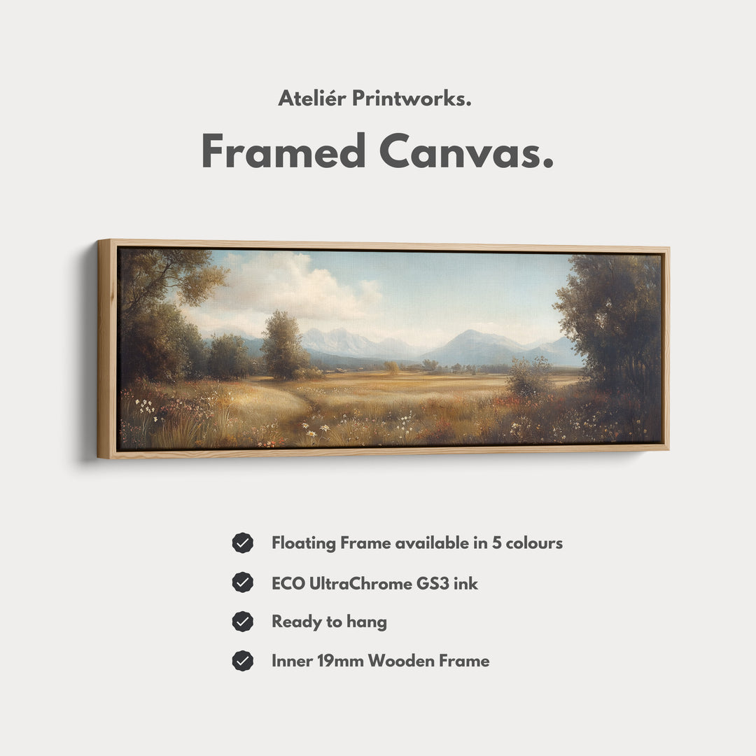 Vintage Meadow Long Horizontal Wall Art - Framed Canvas - H0042