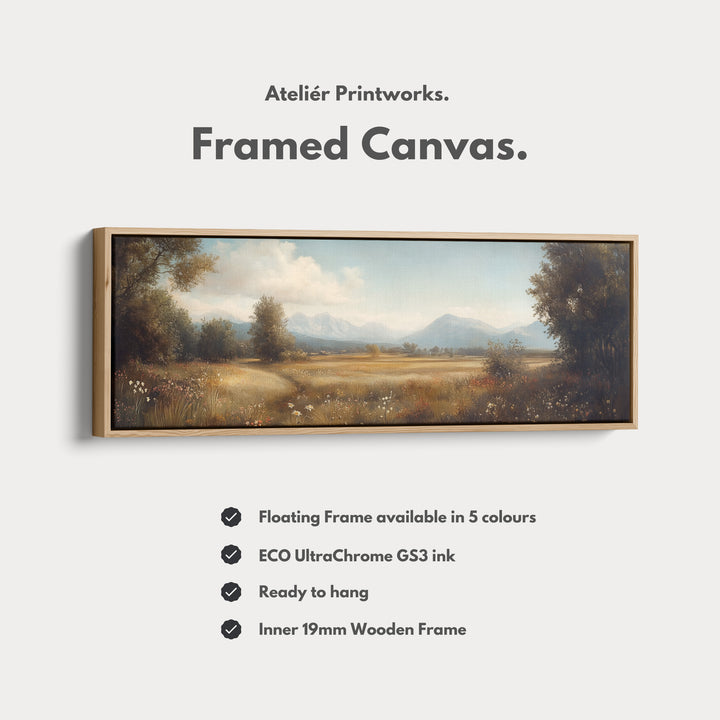 Vintage Meadow Long Horizontal Wall Art - Framed Canvas - H0042