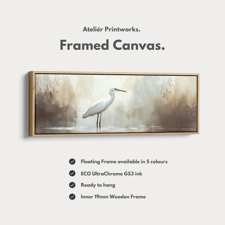 Vintage Heron Panoramic Artwork Long Narrow Wall Art - H0050