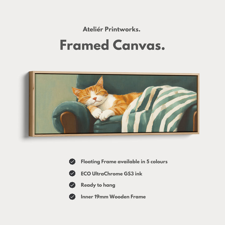 Cozy Cat Panoramic Long Narrow Wall Art Large Canvas Decor - H0061