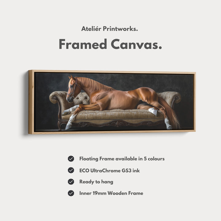 Large Horizontal Framed Canvas Wall Art Elegant Horse - H0106