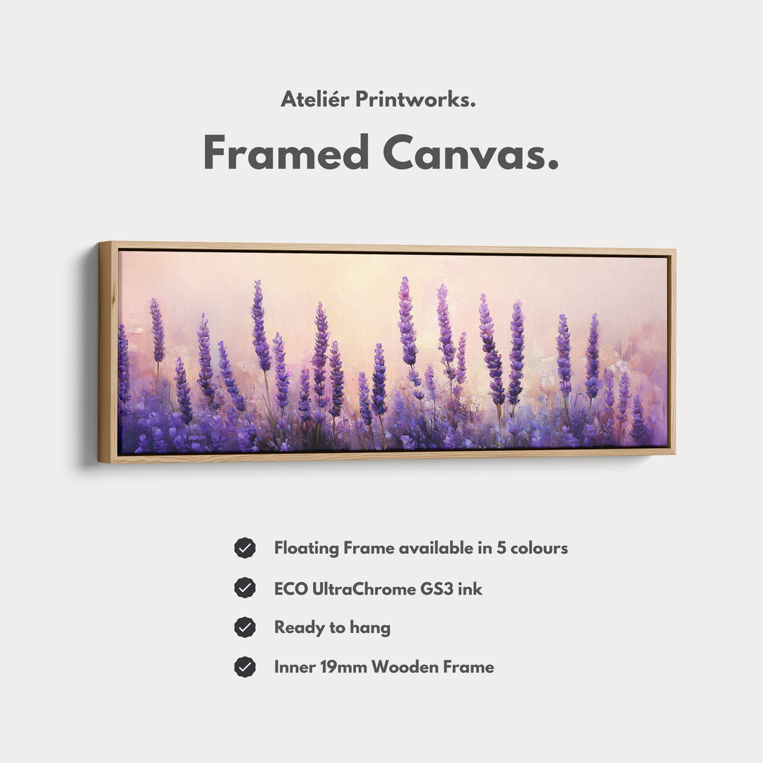 Lavender Field Large Framed Long Canvas Horizontal Wall Art - H0129