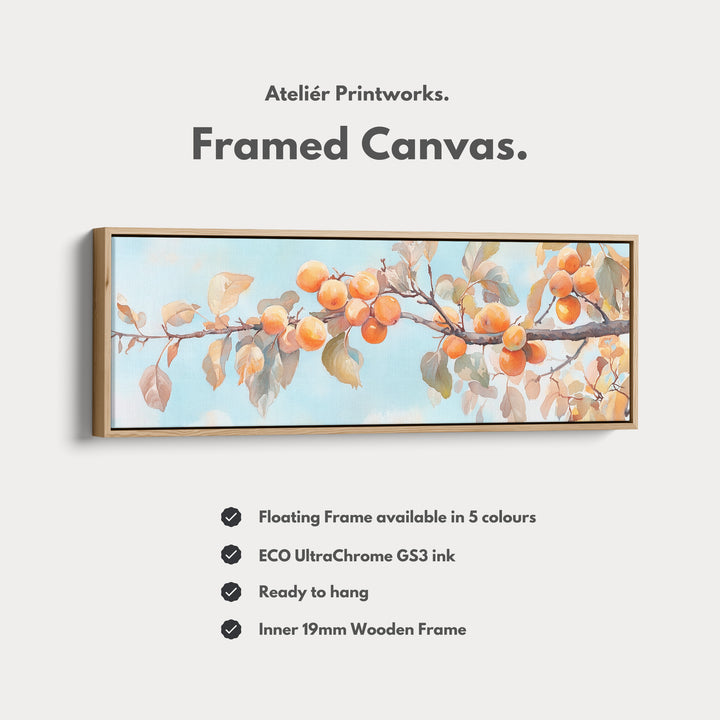 Persimmon Branch Large Framed Long Canvas Horizontal Wall Art - H0130