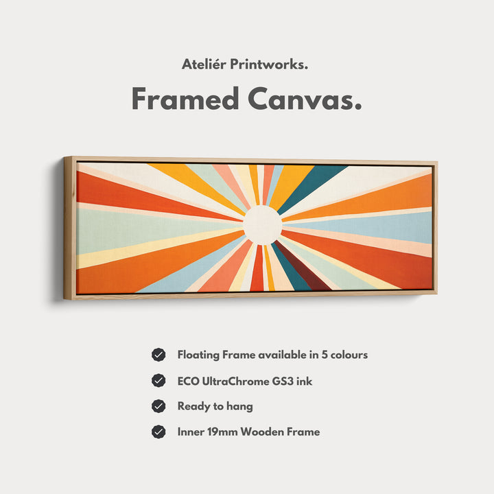 Sunburst Panoramic Framed Canvas Long Wall Art Print - H0134