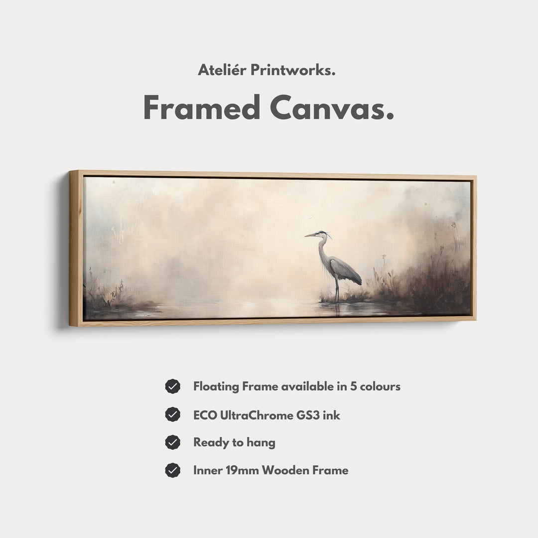 Vintage Heron Long Horizontal Skinny Framed Canvas - H0199