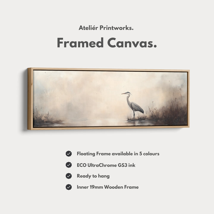 Vintage Heron Long Horizontal Skinny Framed Canvas - H0199