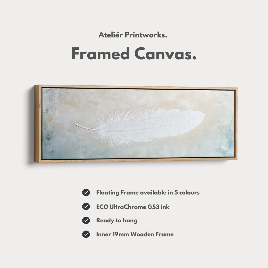 White Feather Above Bed Framed Canvas Wall Art - H0232