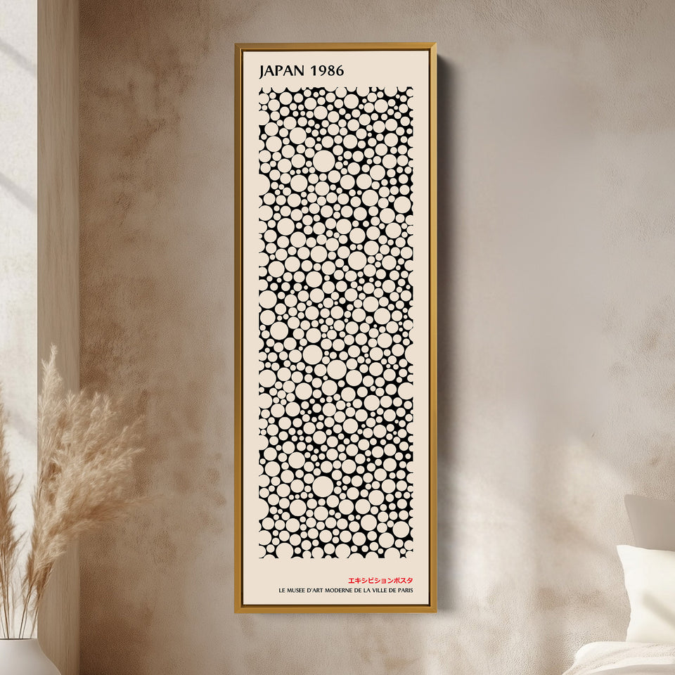 Tall Narrow Wall Art – Black & Cream Dot Print, Minimalist Japandi Vertical Wall Decor