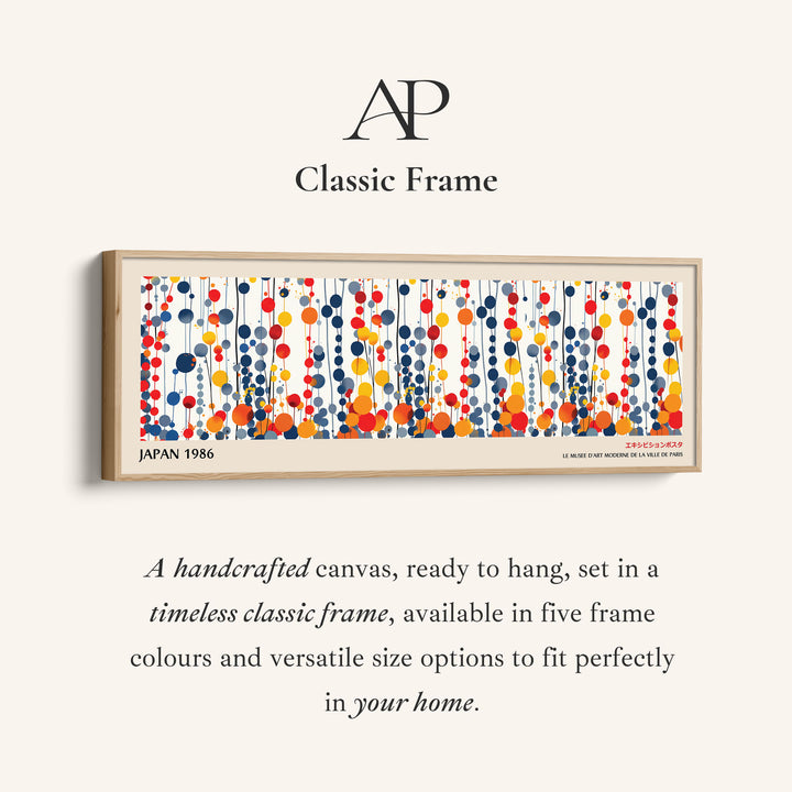 Above Bed Wall Art – Dotted Strands, Modern Japandi Long Horizontal Print in Primary Colours