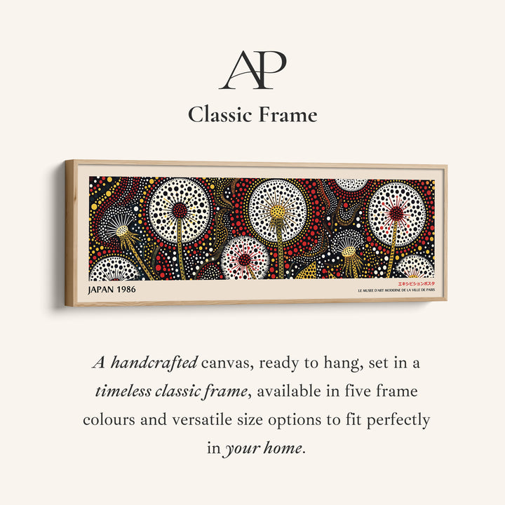 Wide Panoramic Wall Art – Dandelion Dot Bloom, Bold Japanese-Inspired Long Horizontal Print
