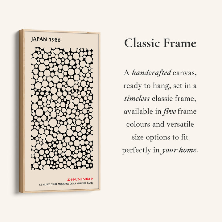 Canvas edge and frame construction details of the Japanese wall art polka dot pattern vertical tall print