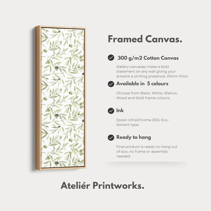 Minimalist Olive Leaves Long Vertical Framed Wall Decor - V0265