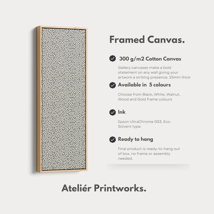 Vertical Long Wall Art Organic Black & Cream Pattern Wall Art - V0271