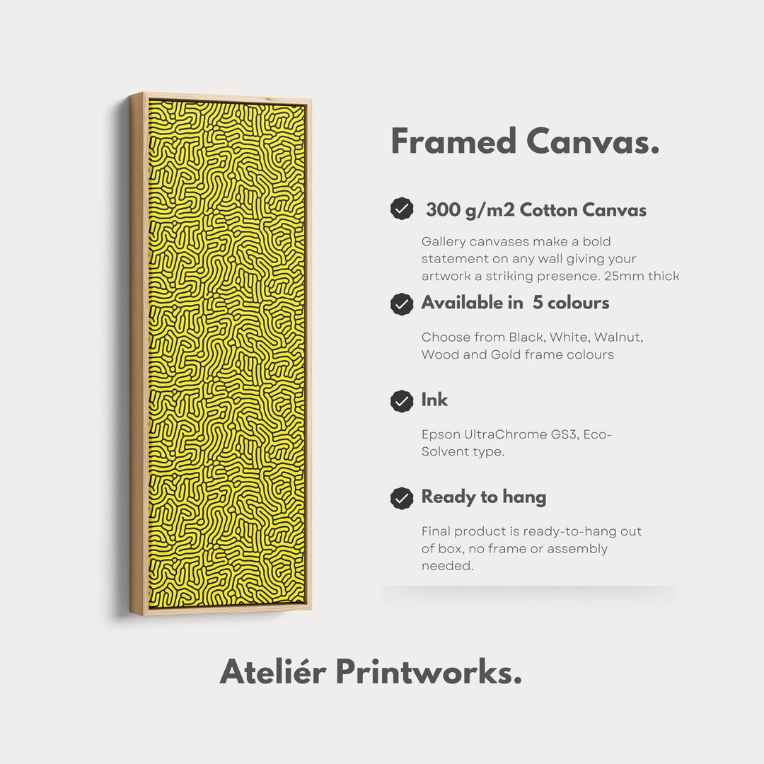 Yellow & Black Organic Pattern Long Vertical Wall Art - V0287