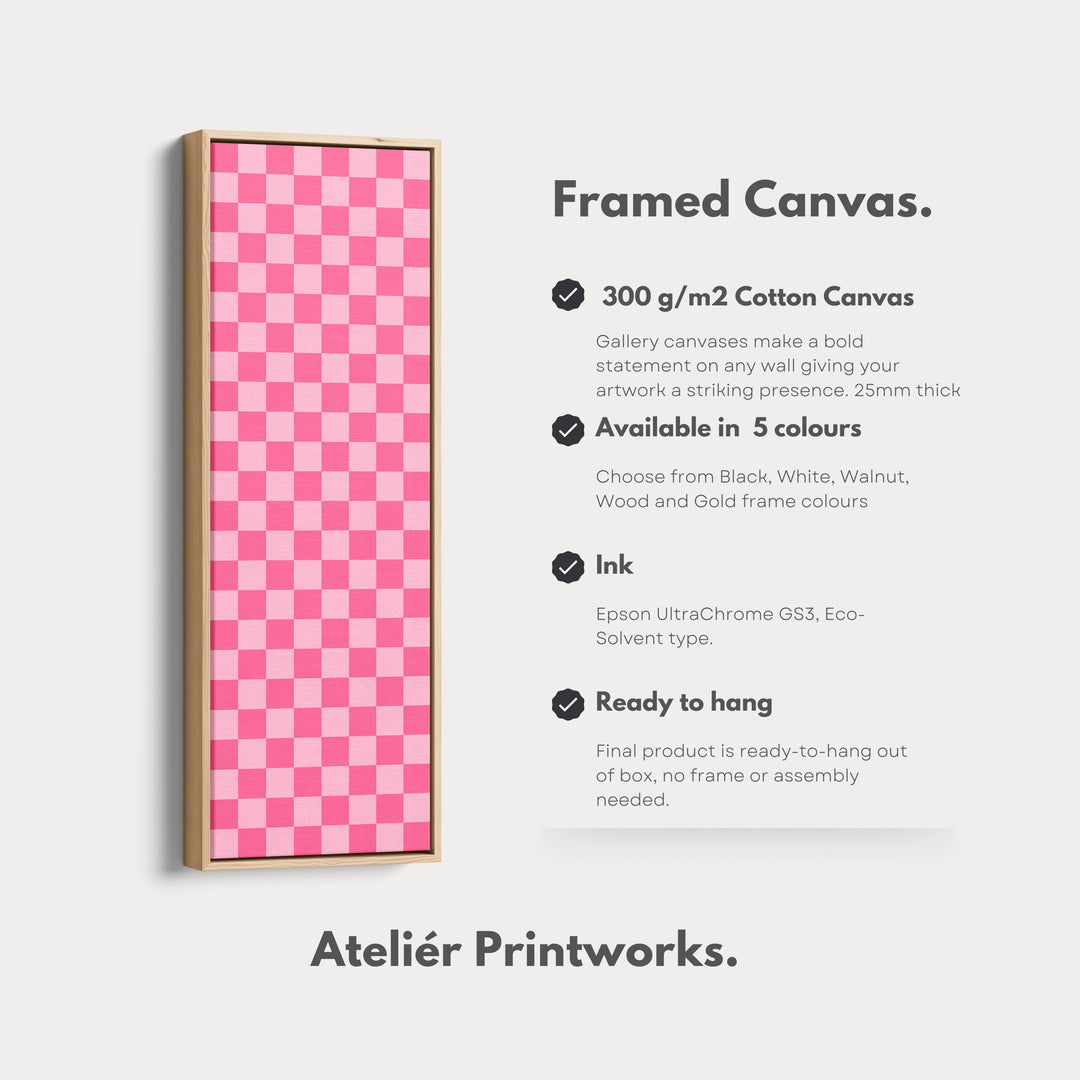 Pink Checkered Gingham Vertical Slim Wall Art - V0310