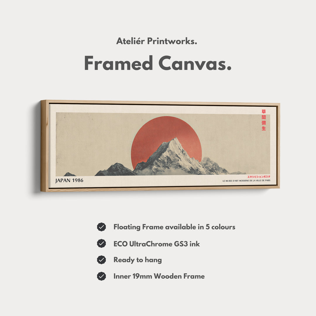 Retro Japan Mountain – Long Narrow Canvas Wall Art - Japandi Mountain Sunset Print