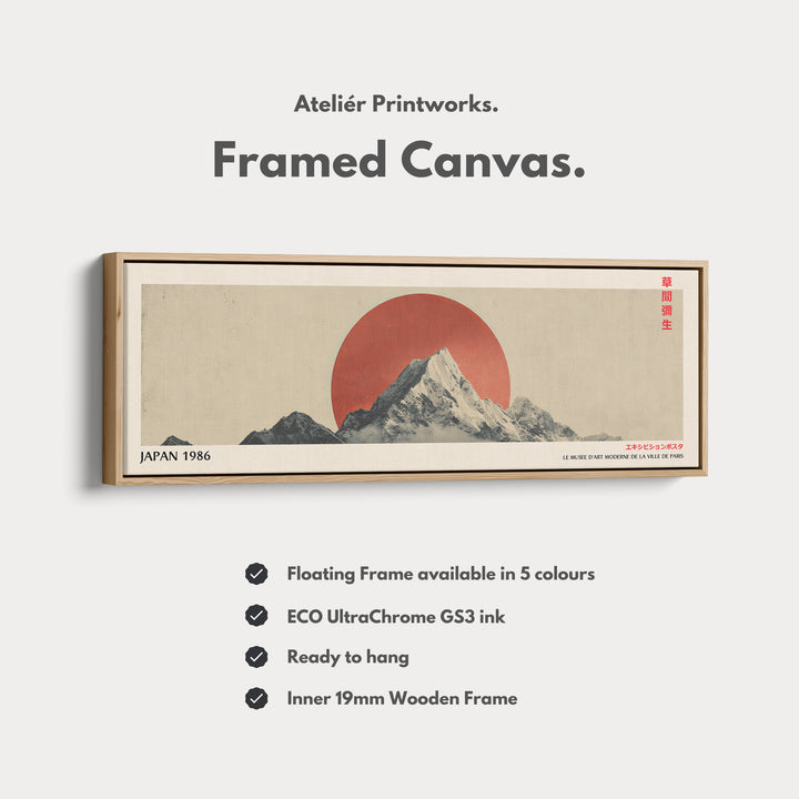 Retro Japan Mountain – Long Narrow Canvas Wall Art - Japandi Mountain Sunset Print