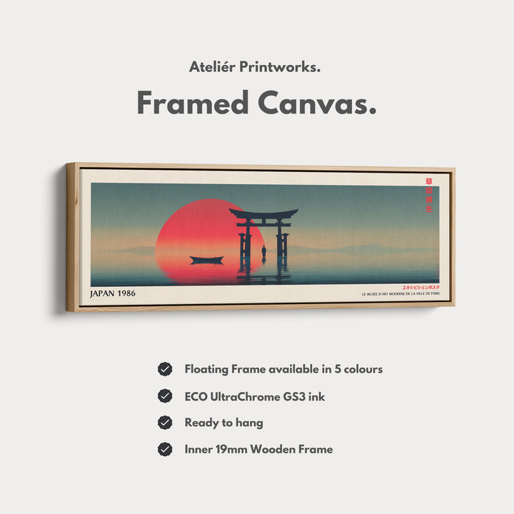 Torii Gate at Sunset – Long Narrow Japanese Wall Art - Tranquil Red Sun Canvas Print