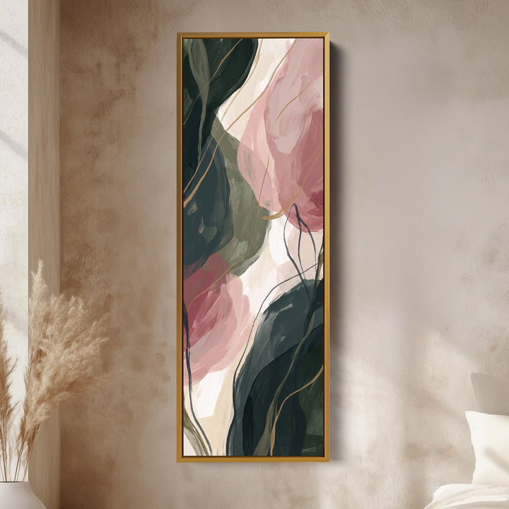 Blush Botanical Abstract Vertical Wall Art for Living Room vertical wall art shown in a gold frame