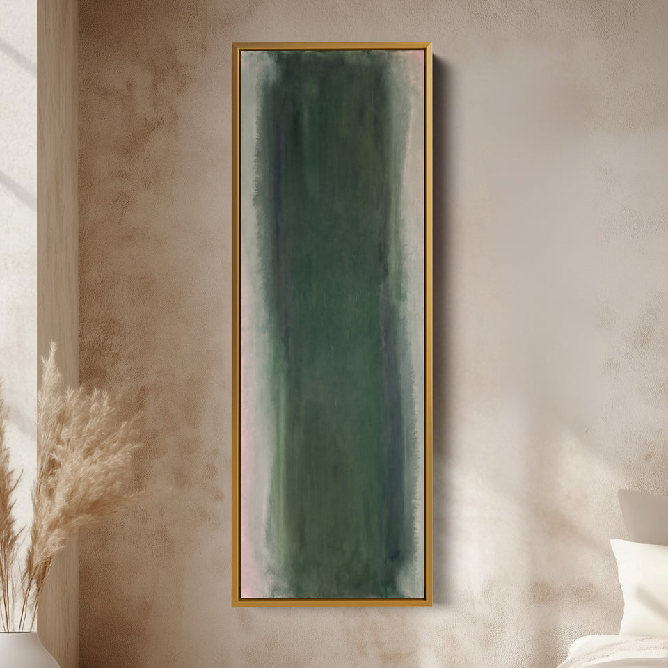 Vertical Wall Art Deep Green Colour Field Abstract for Office vertical wall art shown in a gold frame