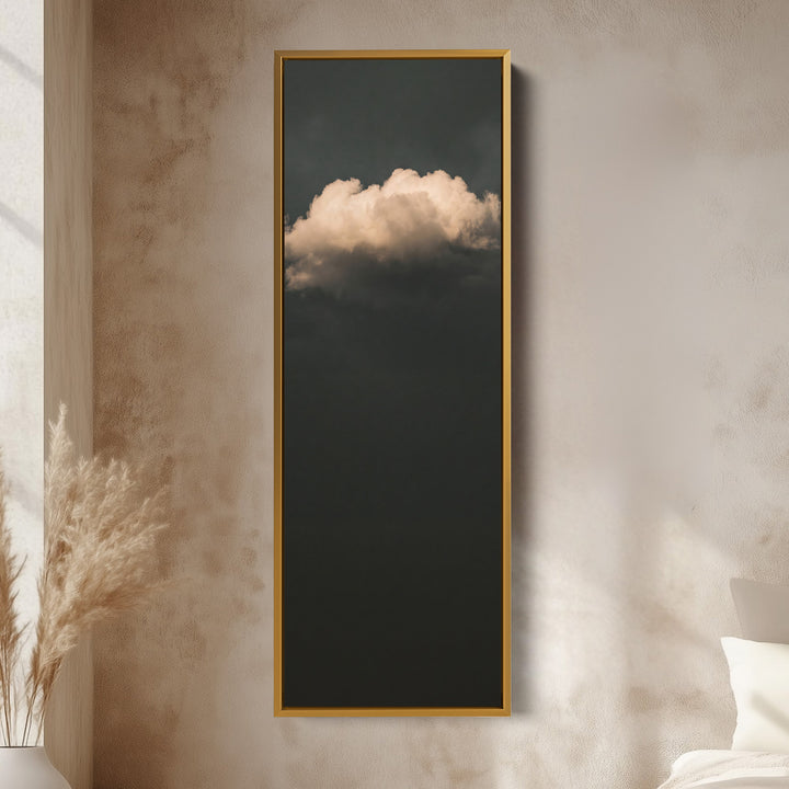 Tall Wall Art Single Cloud on Charcoal Minimalist for Office vertical wall art shown in a gold frame
