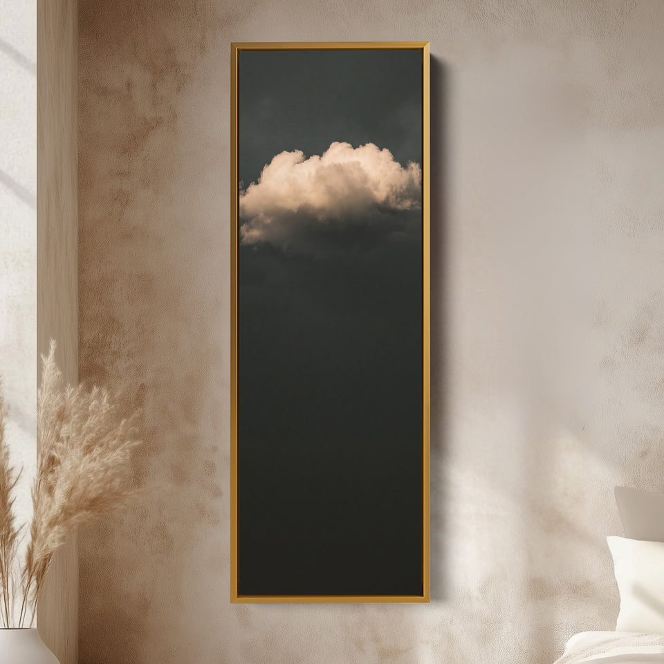 Tall Wall Art Single Cloud on Charcoal Minimalist for Office vertical wall art shown in a gold frame