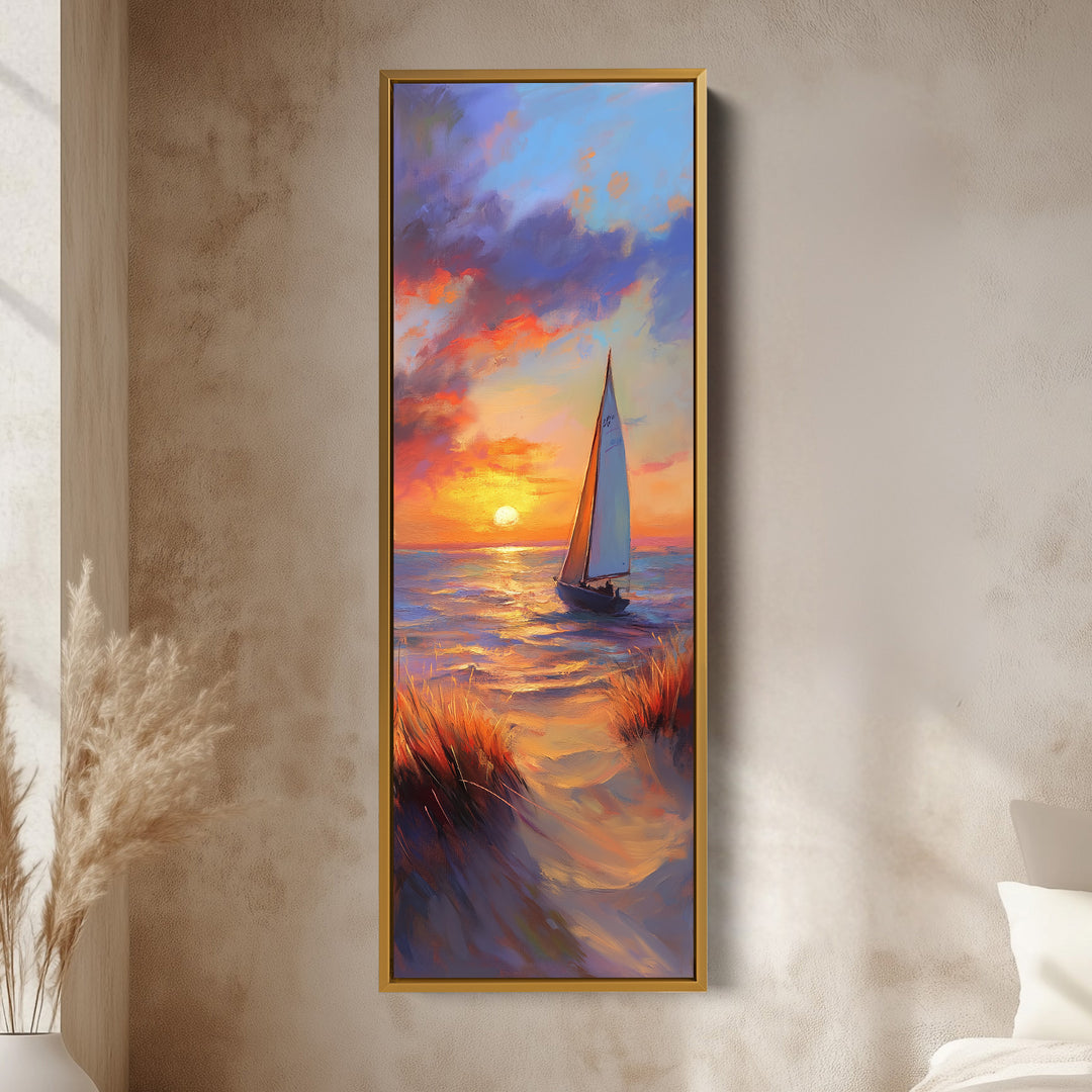 Sunset Sailing Boat Vertical Artwork