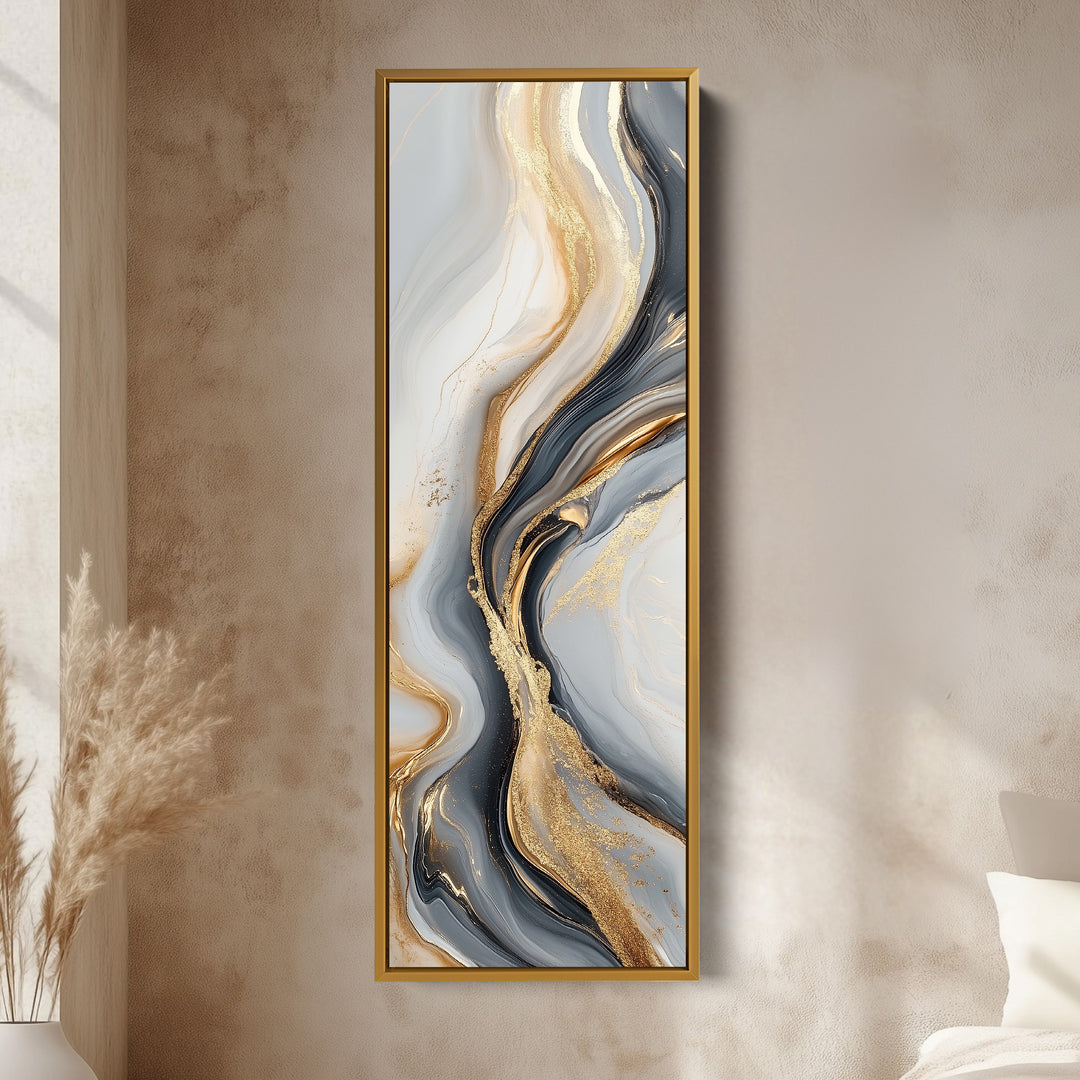 Gold & Gray Large Wall Canvas Long Vertical Wall Art