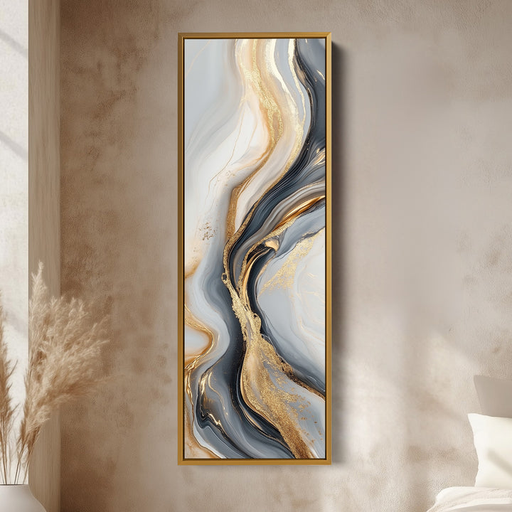 Gold & Gray Large Wall Canvas Long Vertical Wall Art