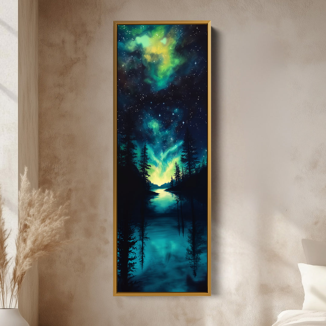 Aurora Borealis Large Frame Wall Decor Long Narrow Vertical Wall Art