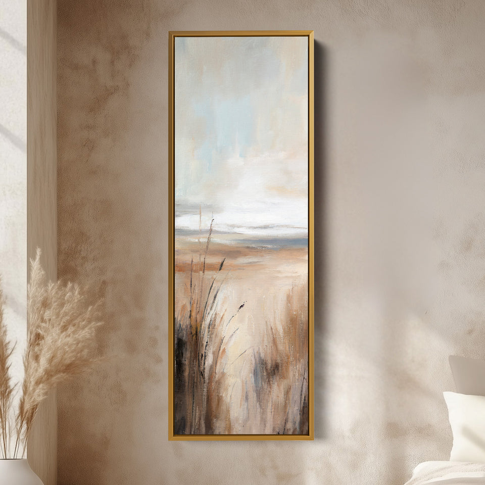 Décoration murale sur toile abstraite beige de grande taille - Art mural vertical, long et étroit