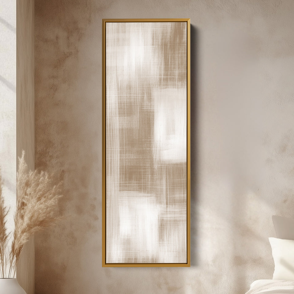 Beige & White Abstract Vertical Wall Decor Large Framed Canvas