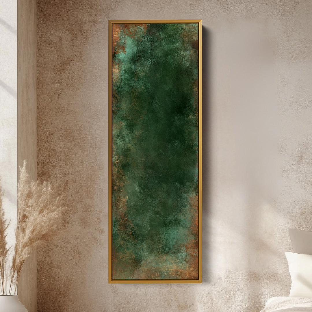 Dark Green and Copper Abstract Vertical Wall Art Large Canvas Wall Decor