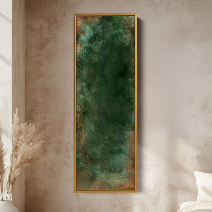 Dark Green and Copper Abstract Vertical Wall Art Large Canvas Wall Decor