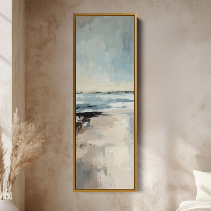 Tall Wall Art Coastal Beige And Blue Vertical Canvas For Bedroom