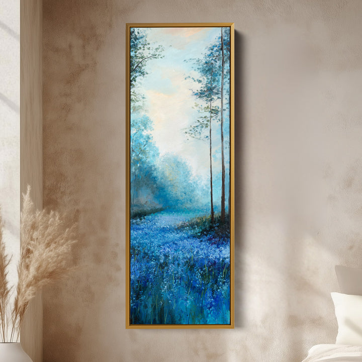 Vertical Long Wall Art Bluebell Forest Large Canvas Decor