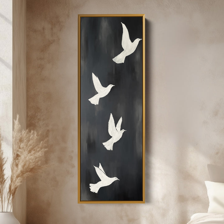 Minimalist Bird Large Painting Vertical Long Wall Art Large Canvas Decor
