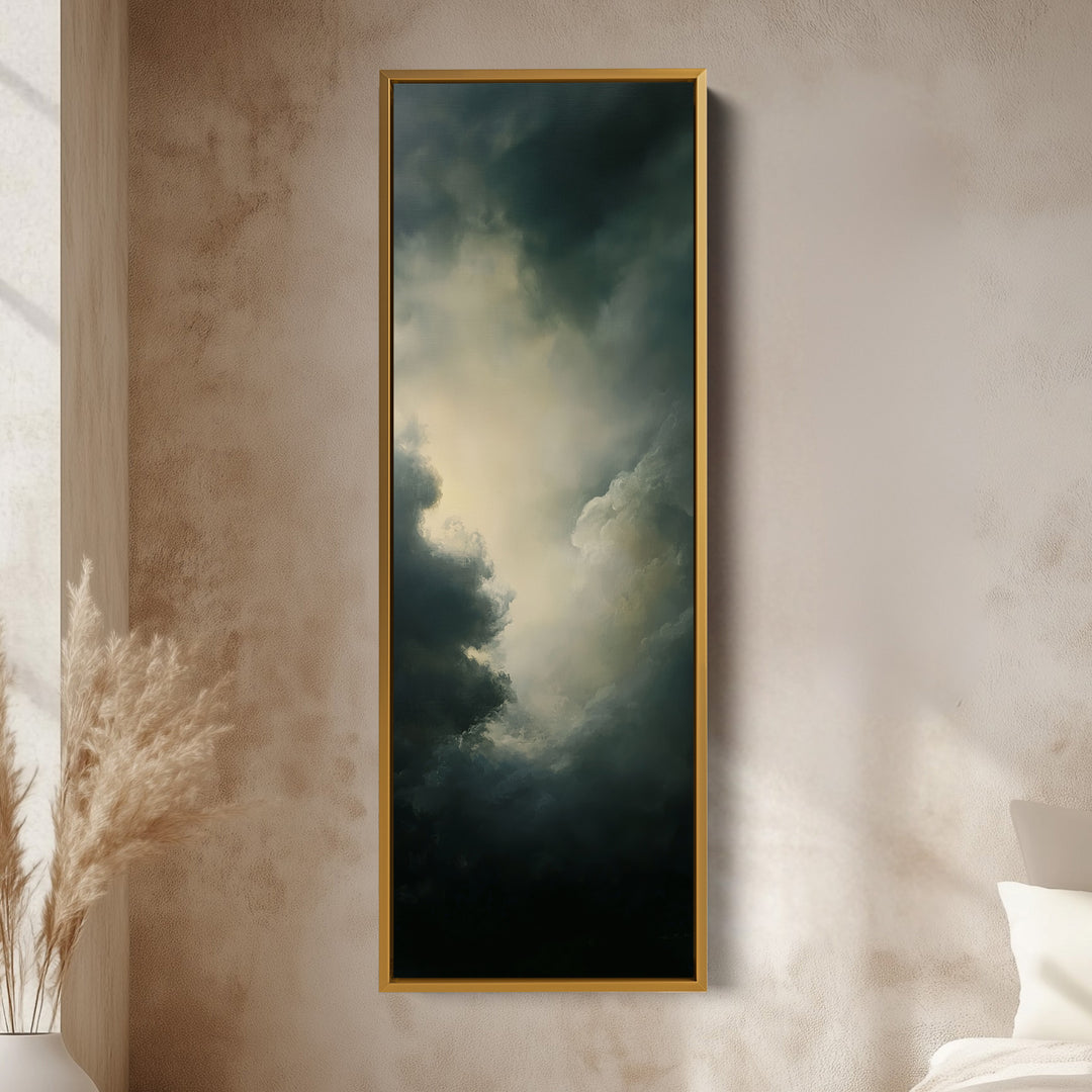 Large Canvas Dramatic Cloud Framed Wall Art Long Vertical Wall Decor